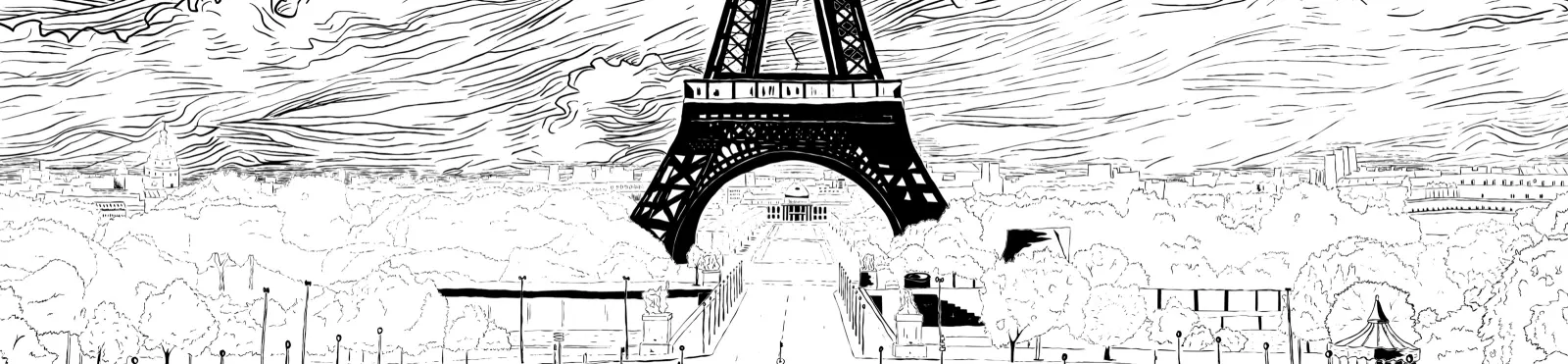 Panorama de París y la torre Eiffel, dibujo de VITA ART