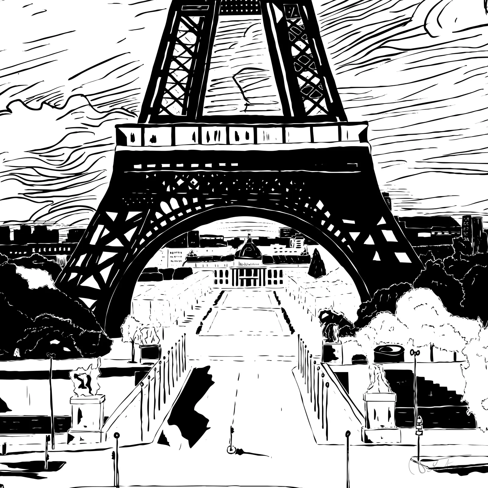 VITA ART, Eiffel Landscape — Detail III — Formato cuadrado: la base de la torre y sus arcos abren la perspectiva hacia el Champ-de-Mars.