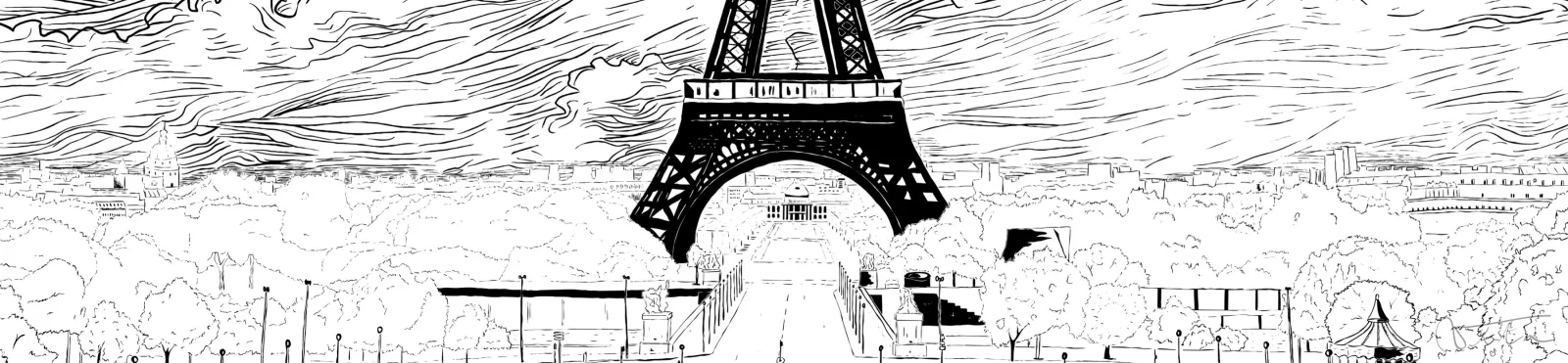 VITA ART, Eiffel Landscape — Skyline — Formato panorámico muy alargado: toda la línea del horizonte parisino, de los Inválidos a los tejados de la orilla izquierda, con la torre en el centro.