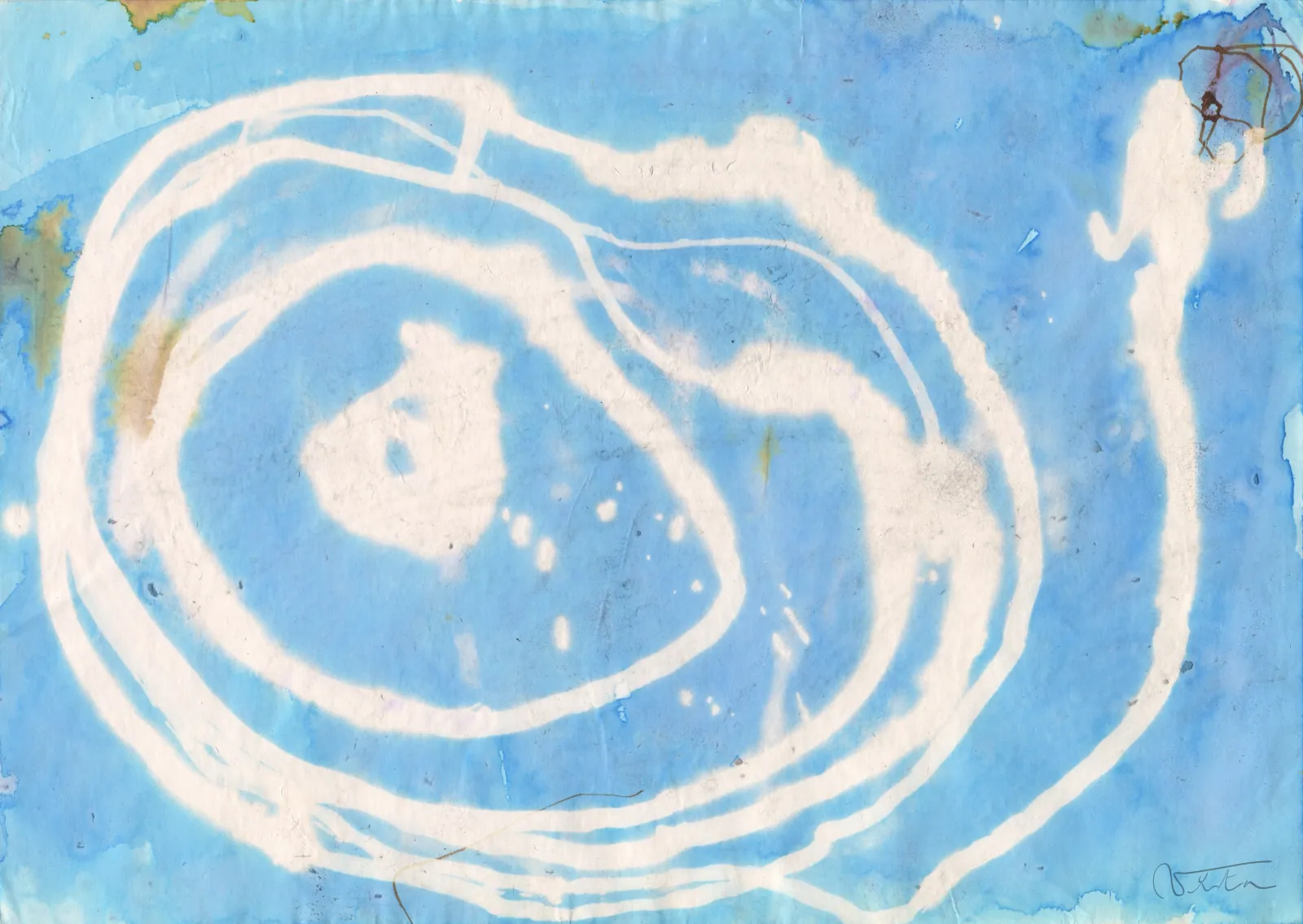 VITA ART, Even Sun — Une spirale claire se déroule sur un fond bleu ciel, tracée d'un seul mouvement continu.