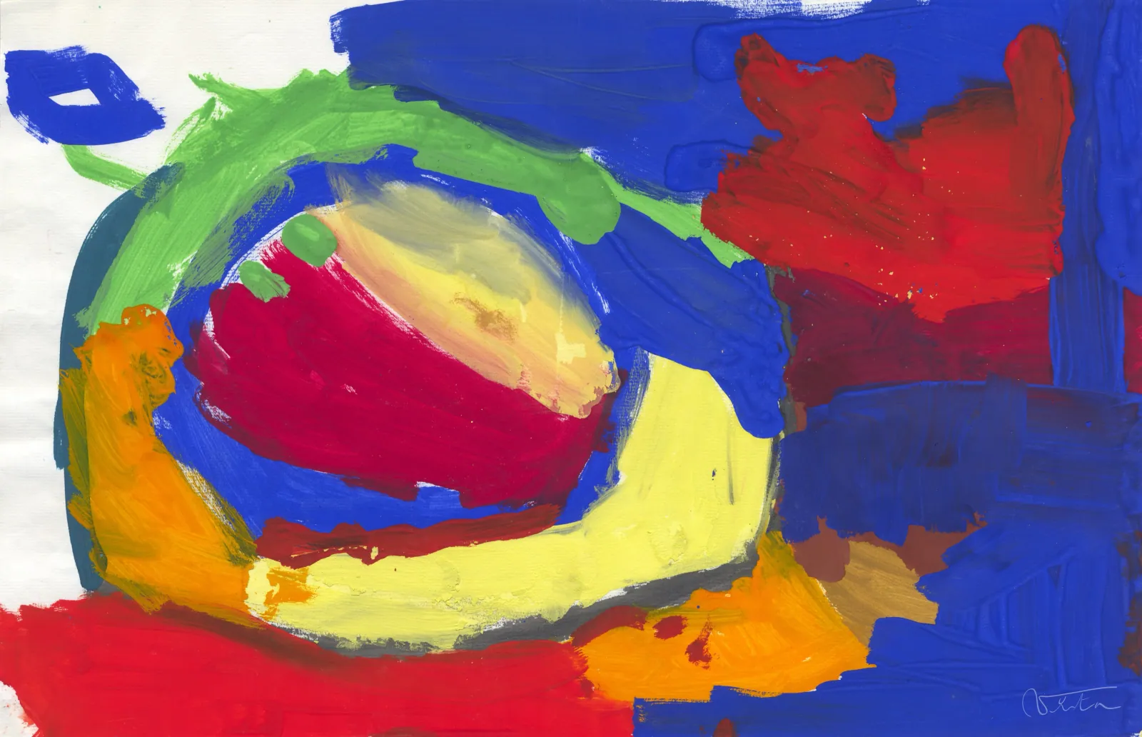 VITA ART, Solar Night — Bleus, rouges, jaunes et verts saturés se heurtent autour d'un ovale rouge incandescent.