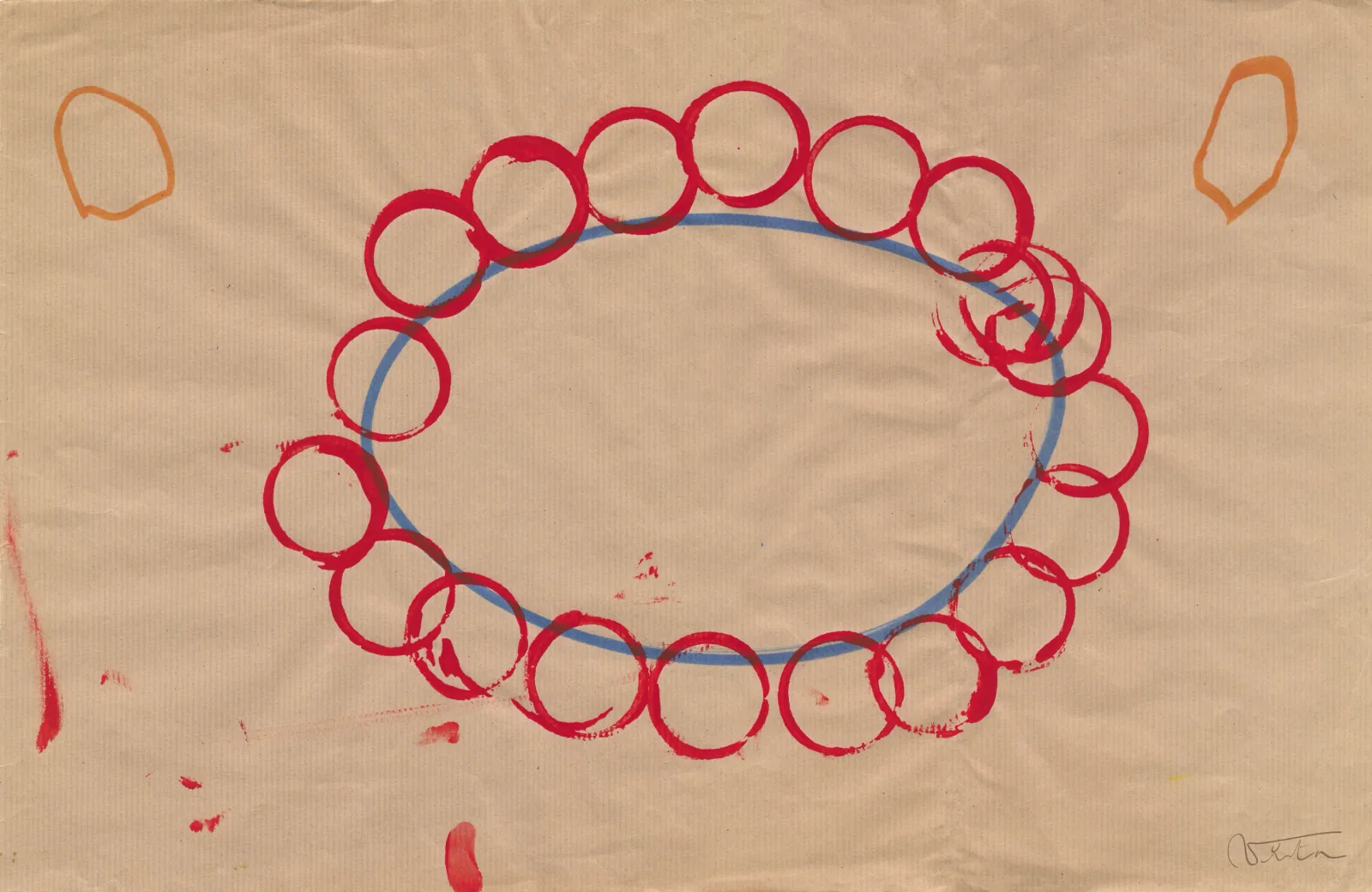 VITA ART, Technocracy — Une chaîne de cercles rouges, réguliers, forme une boucle fermée sur un fond chair.