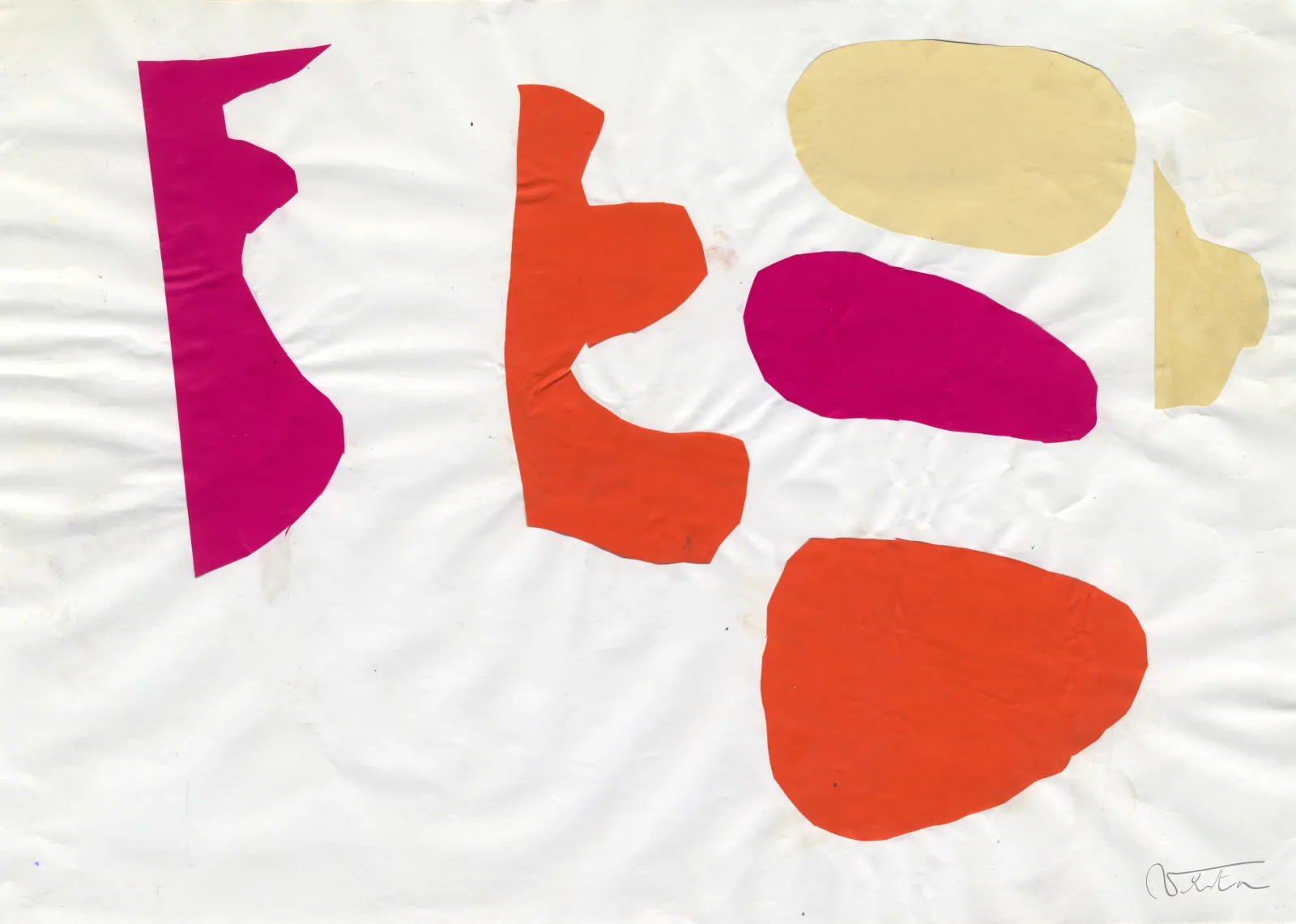 VITA ART, War — Des formes pleines, magenta, orange et crème, se découpent sur le blanc comme des éclats.